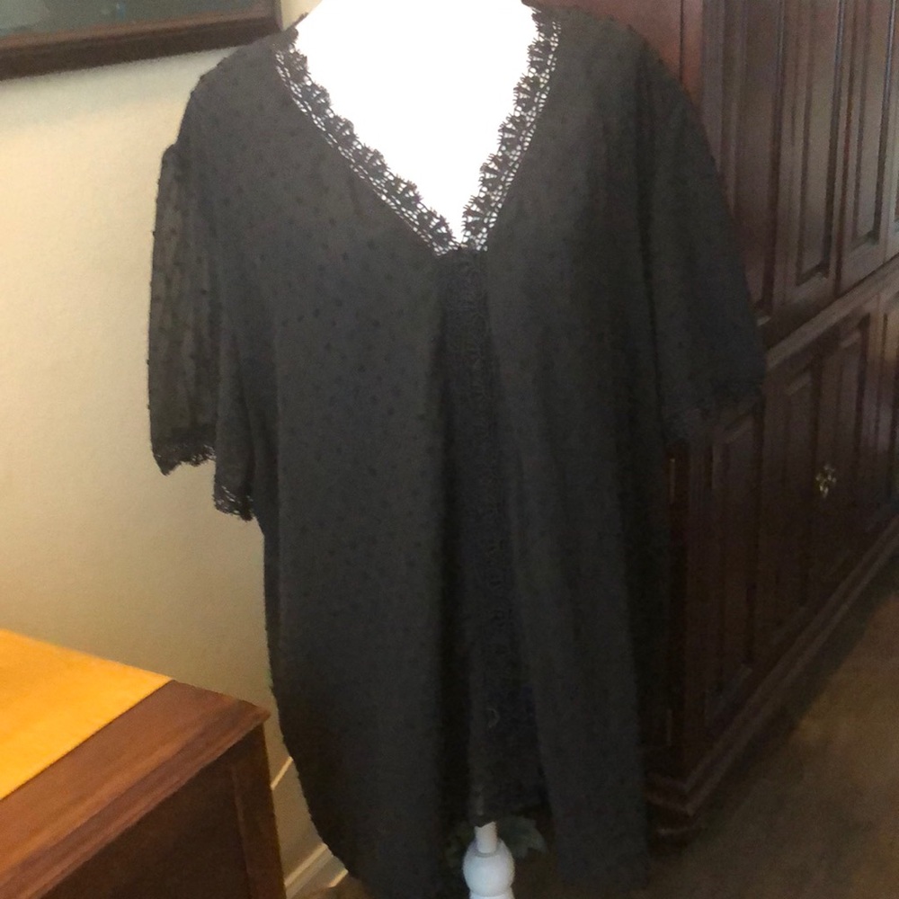 Elegant Black Lace Trim Blouse